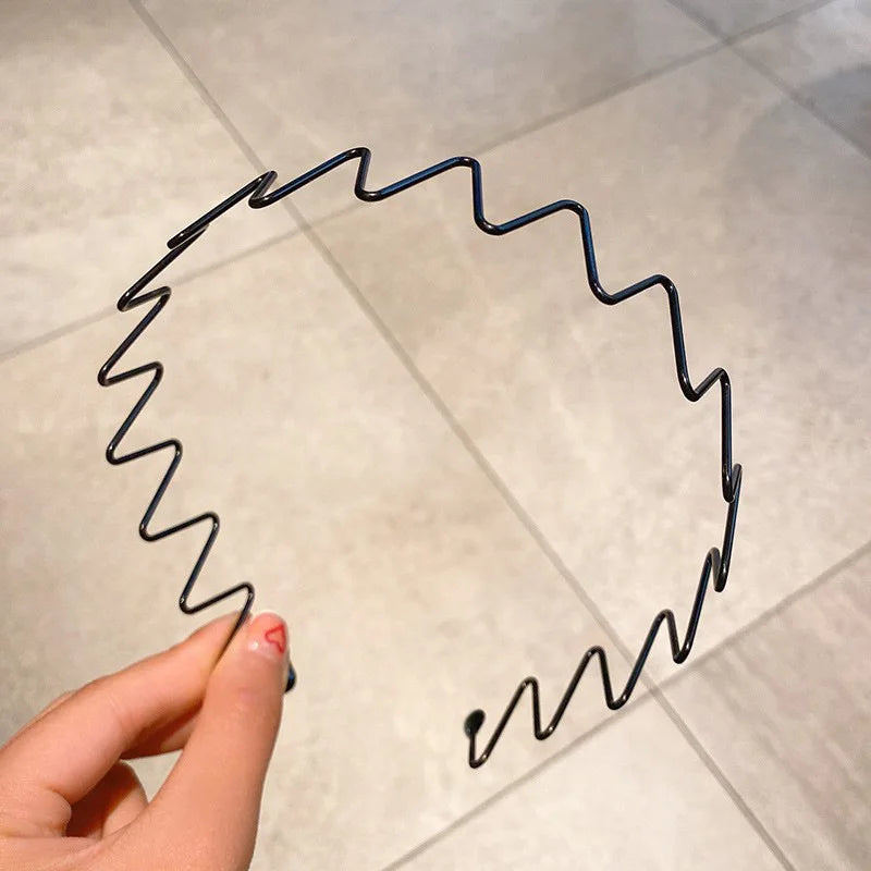 Unisex Black Elastic Non Slip Simple Metal Headbands For Men Women Wavy Hairband Spring Hair Hoop Fashion Hair Accessories