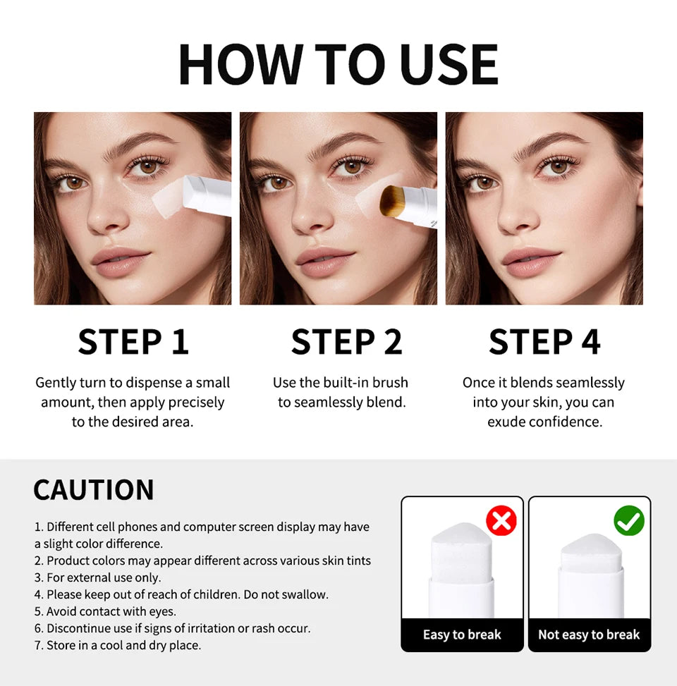 Lakerain Triangular Color-changing Foundation Stick With Brush Smooth Matte Natural Concealer Invisible Pore Foundation Cream
