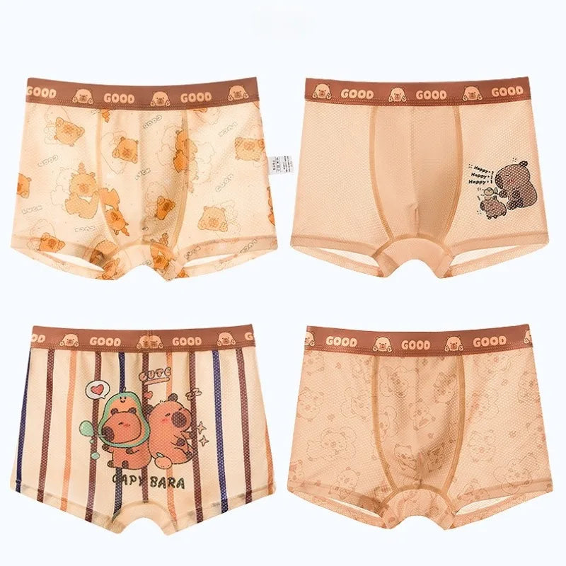 4PCS Summer Kid Mesh Breathable Panties for Boy Soft Comfort Antibacterial Knickers 3+y Young Child Cute Cartoon Print Underwear