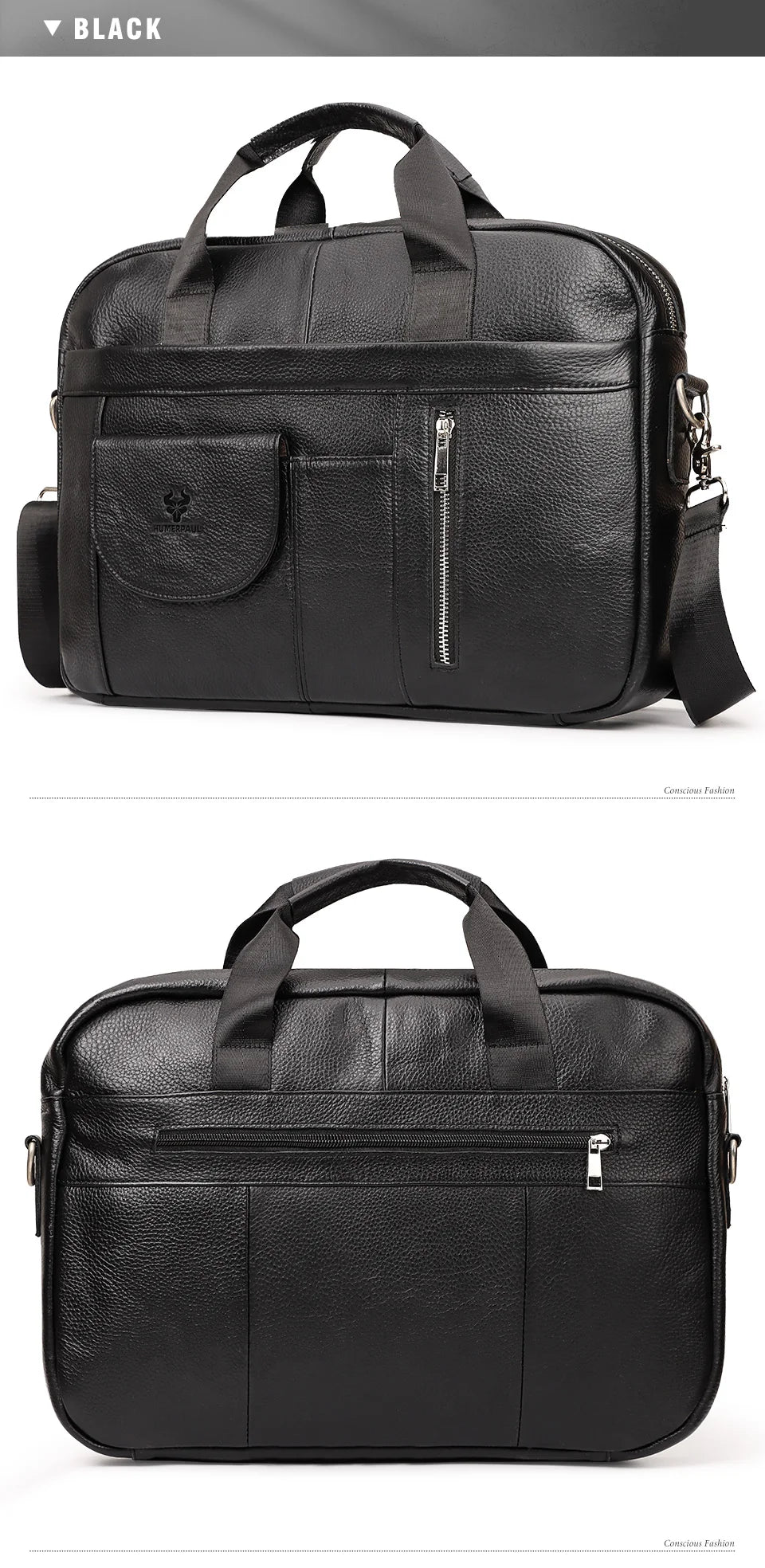 HUMERPAUL Men's Briefcase Bag Top Layer Leather Handcrafted Laptop Bag with Multiple Compartments Business Shoulder Messenger