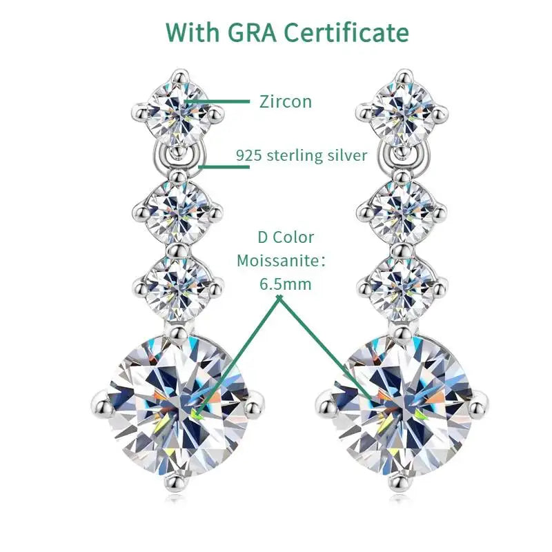 TY Klassische S925 Silber Moissanit Ohrhänger für Frauen 2 Karat D Farbe VVS1 Simulierte Diamant Verlobung Hochzeit Schmuck Geschenk