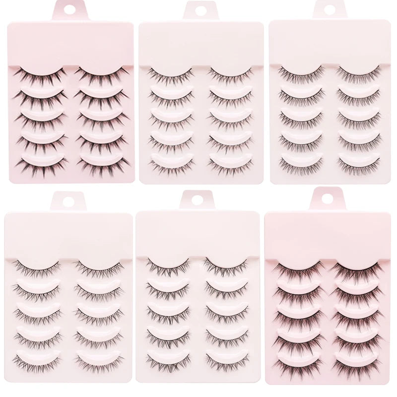 LTWEGO Fake Eyelash Mink Lashes 5 Pairs Little Devil Eyelashes Natural Daily Makeup Manga Eyelashes Clear Band Eyelashes Cilios