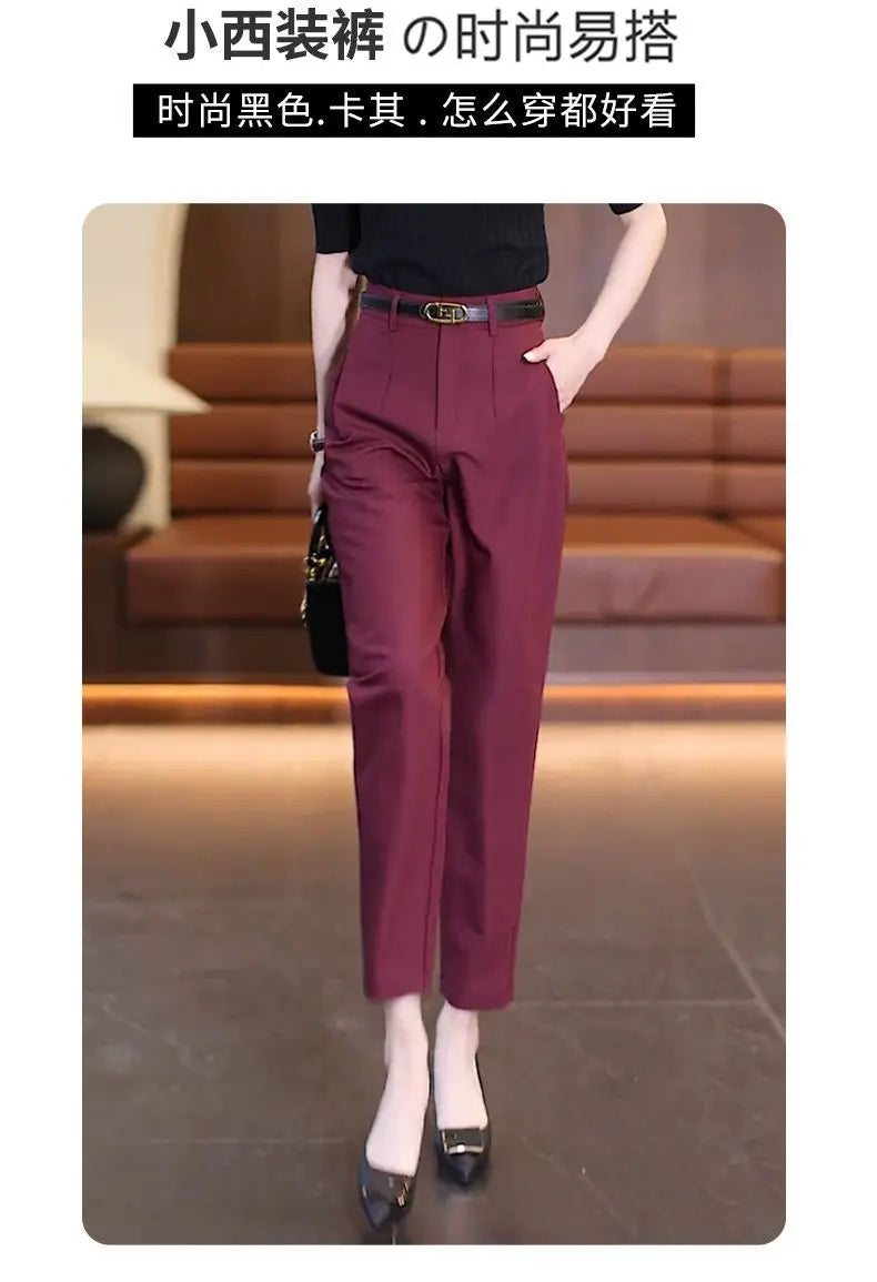 Office Lady Korean Fashion Women Suit Pants Spring Autumn Solid Slim Pencil Streetwear Casual High Waist Harem Cropped Trousers