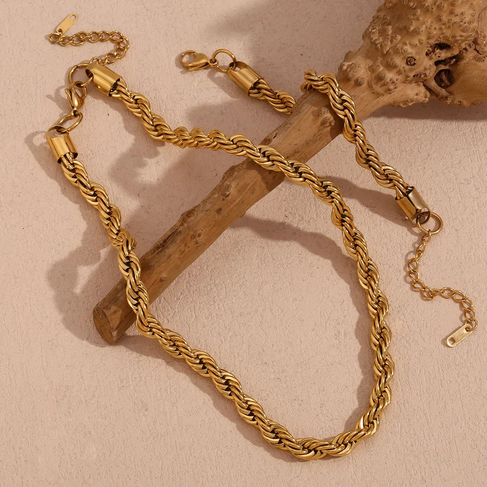 316L Stainless Steel Gold Color Chain Necklace Bracelets For Women Girl Fashion Non-fading Lady Jewelry Set Accessories