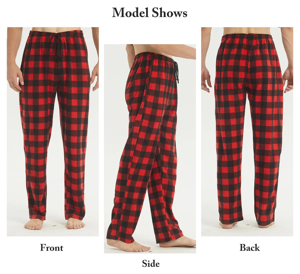 Mens Pajama Pants with Pockets Casual Pants Fleece Pjs Plaid Pajamas Bottoms Lounge Sleep Pants Loungewear Sleepwear Trousers