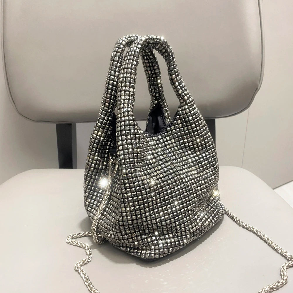 Shiny Crystal Clutch purse bucket Shoulder bag rhinestone Handmade purses and handbags luxury Designer Evening clutch Bag Purse