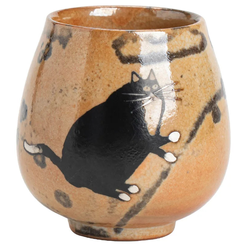 Japanese Imitation Wood-fired Porcelain Teacup Retro Zhiye Cat Ceramic Tea Bowl Household Large Single Master Mug Kung Fu Teaset