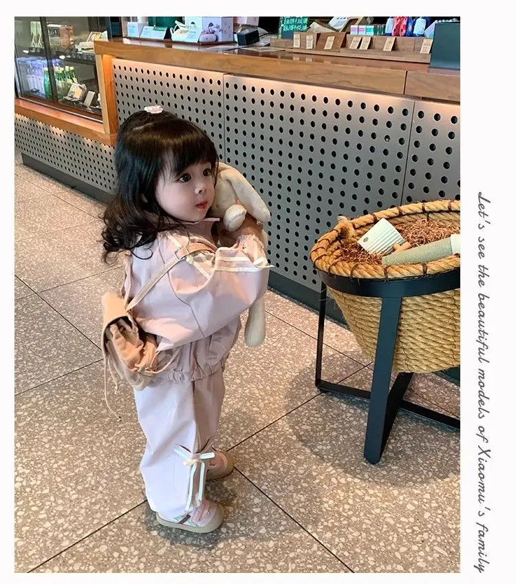 Korean-Style Girls' 2-Piece Set - Bow Detail Jacket + Casual Pants | Spring Toddler Outfit (Ages 3-8) Toddler Girl Clothes