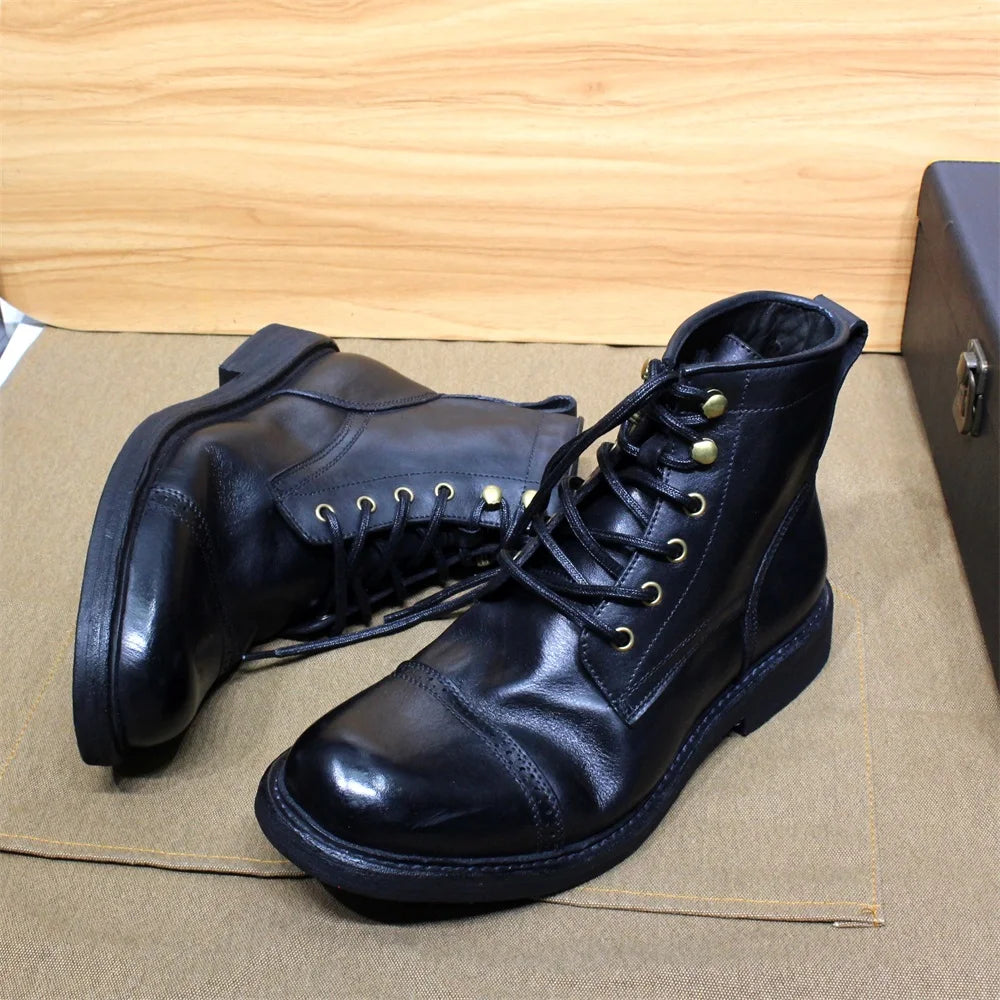 Men's Handmade Ankle Boots Soft Calfskin Full Grain Leather round Cap Toe Black Brown Winter Outdoor Shoes Best Quality