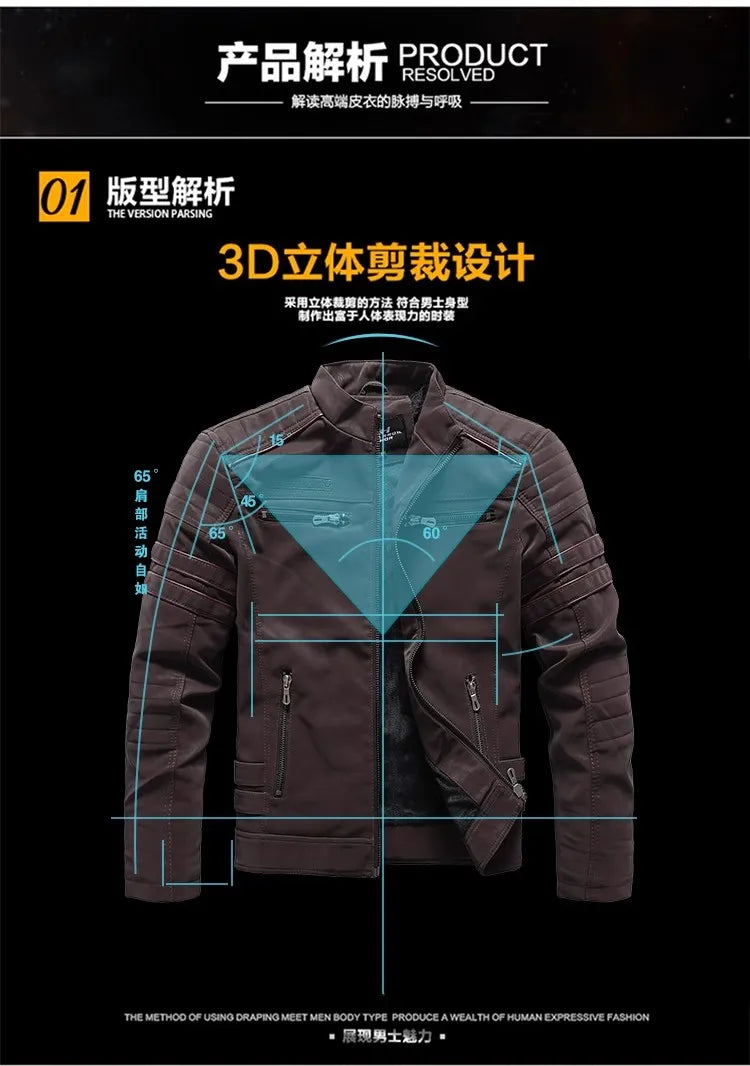New Pilot Jackets Men's PU Jacket Fashion Casual Stand Collar Motorcycle Coats Trend Men Embroider Windbreak Warm Leather Jacket