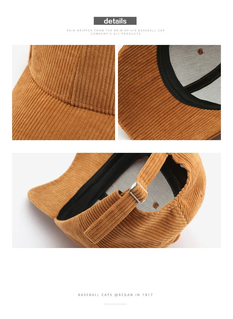 2025 New Corduroy Baseball Cap Women Men Cotton Solid Sunhat Sport Snapback Caps Autumn Warm Fashion Hip Hop Fishing Hat