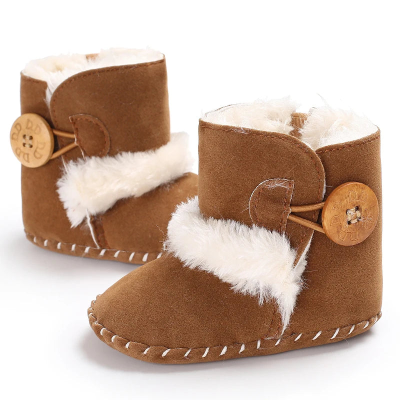 0-18 Month Old Baby Warm Shoes With Semi Rubber Sole Anti Slip and Plush Snow Boots For Autumn and Winter