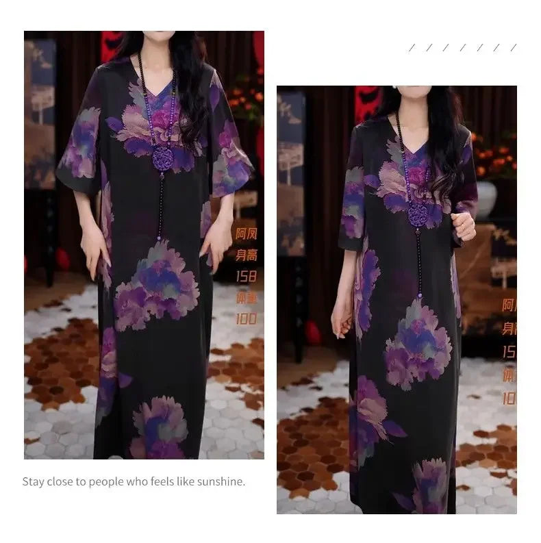 New Elegant Temperament V-neck Dress with New Style of Flesh Covering and Making It Look Thinner than the Knee A-line Skirt
