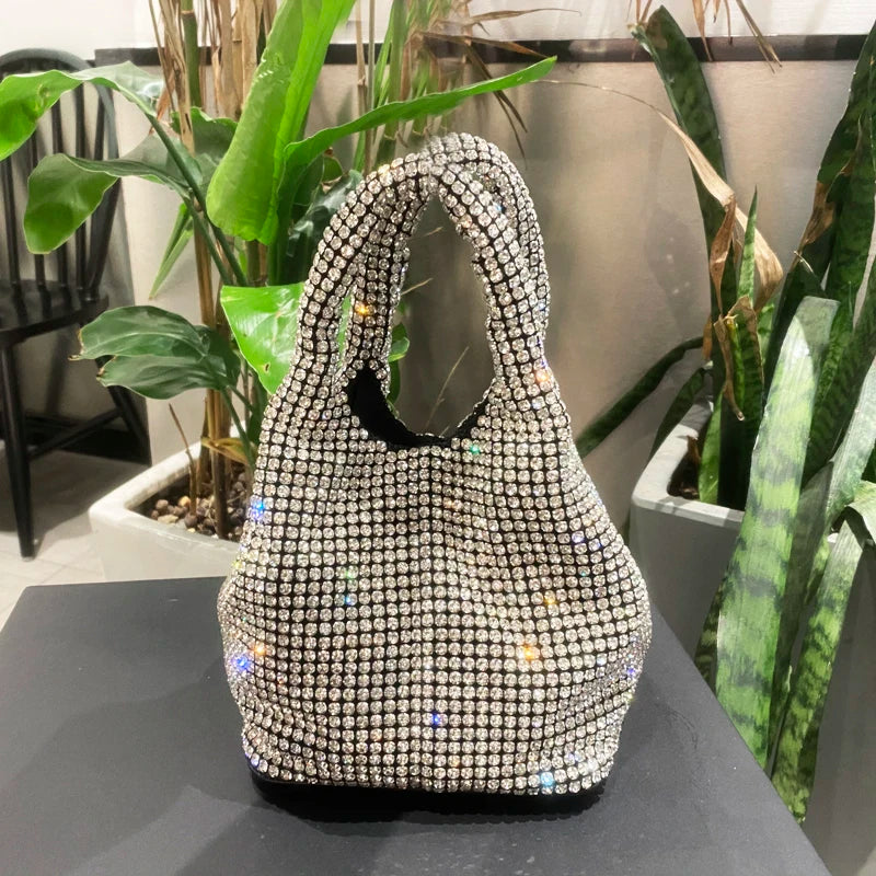 Shiny Crystal Clutch purse bucket Shoulder bag rhinestone Handmade purses and handbags luxury Designer Evening clutch Bag Purse