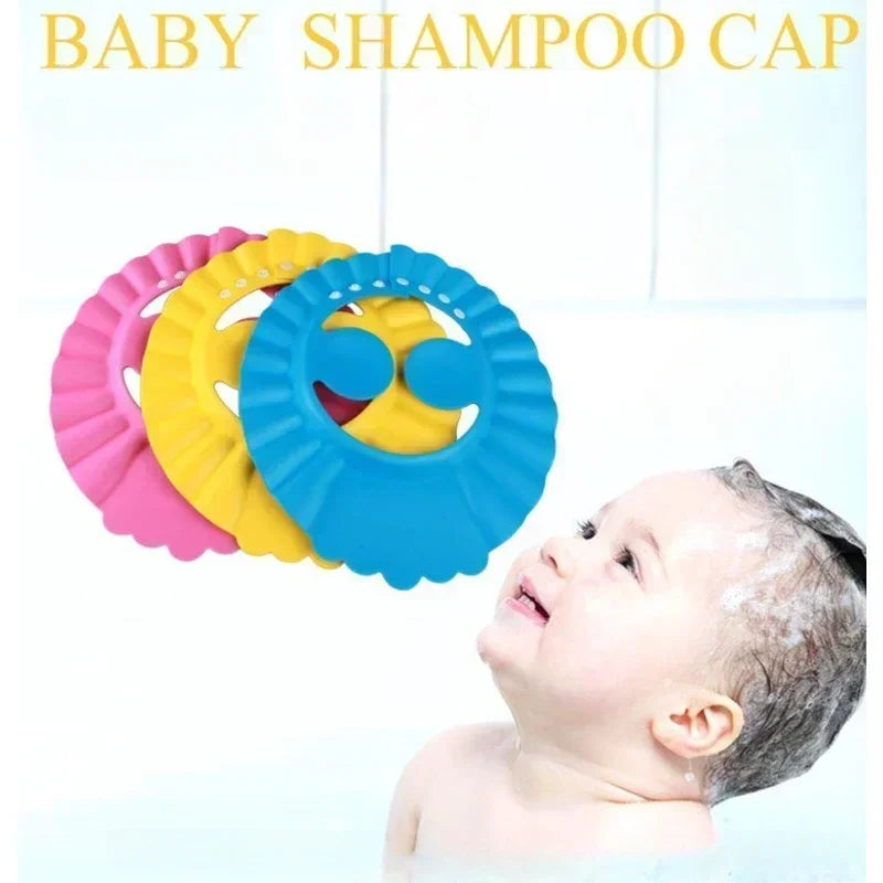 Adjustable Baby Shower Cap 0-6Y - Waterproof Eye/Ear Protection + Elephant Shower Head, Soft Rubber Bath Set for Toddlers