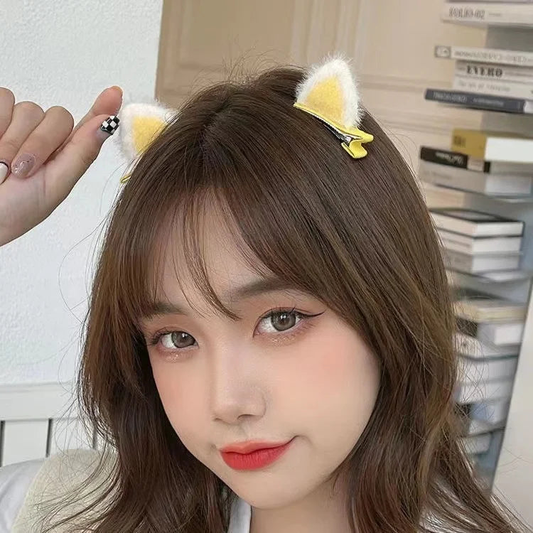 2PCS New Plush Cat Ears Hairpins Girls Hair Clips Hair Accessories Women Sweet Cute Barrettes Kids Fashion Headwear Ornaments
