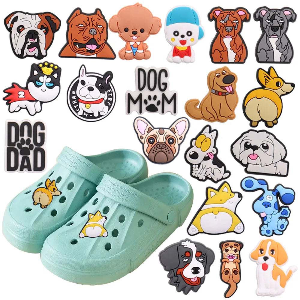 1PCS PVC Kawaii Animal Kinds Of Dog Mom Dad Sandals Shoe Decoration Charms Fit Wristbands Buckle Slipper Accessories Xmas Gifts