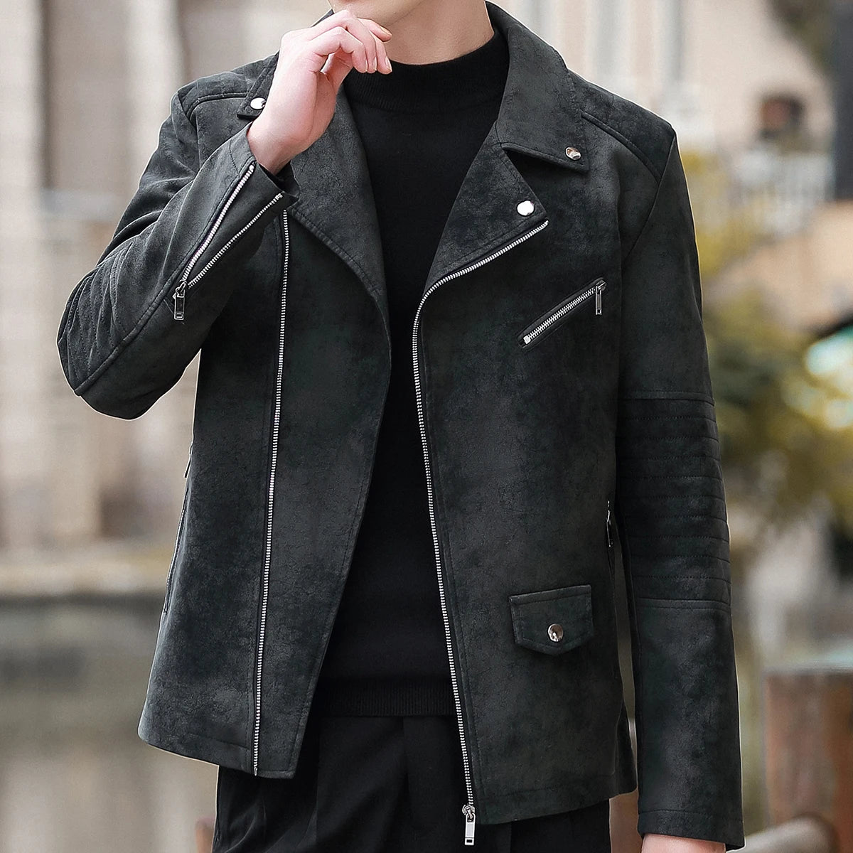 Men's Streetwear Vintage Motorcycle Coat Stand Collar Brown Leather Jacket Motorcycle PU Faux Leather Coat Winter Outwear Mens