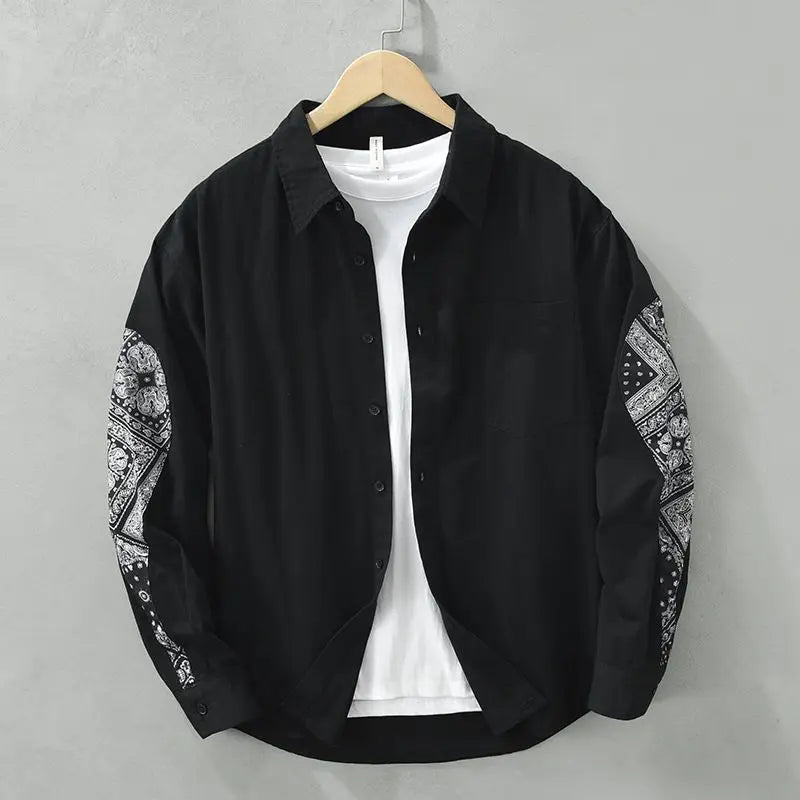 Men Casual Long Sleeve Shirt Trendy Patchwork Print High End Stylish Top