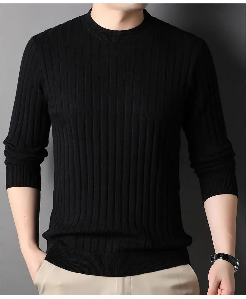 Trend Fashion Autumn Winter Sweaters Men Solid O-Neck Screw Thread Thicken Smart Casual Long Sleeve Slim Pullovers Knitted Tops