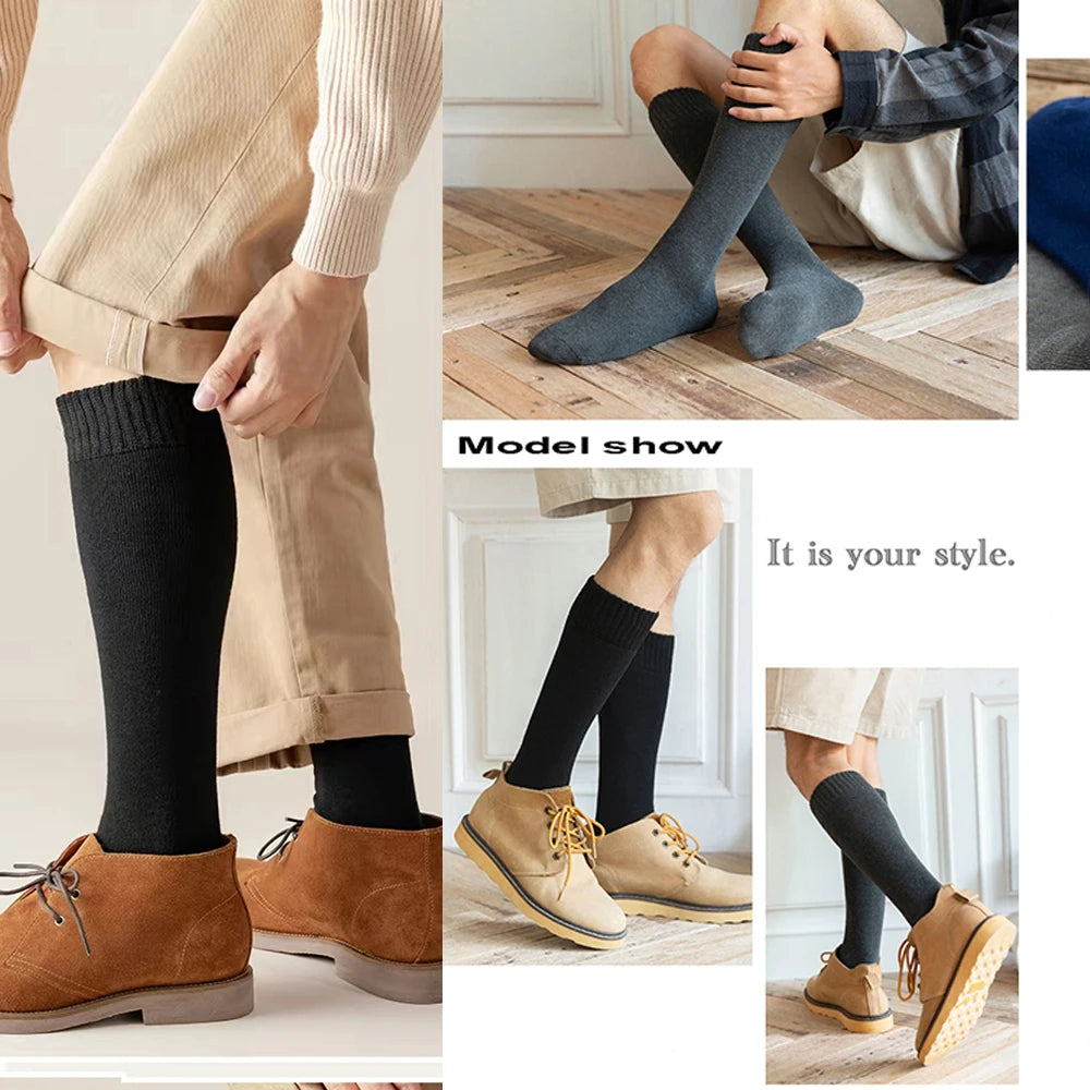 Winter Men's Knee Long Socks Keep Warm Longer Stocking Compression Winter Terry Socks Thicken Cover Calf Sokken Gift