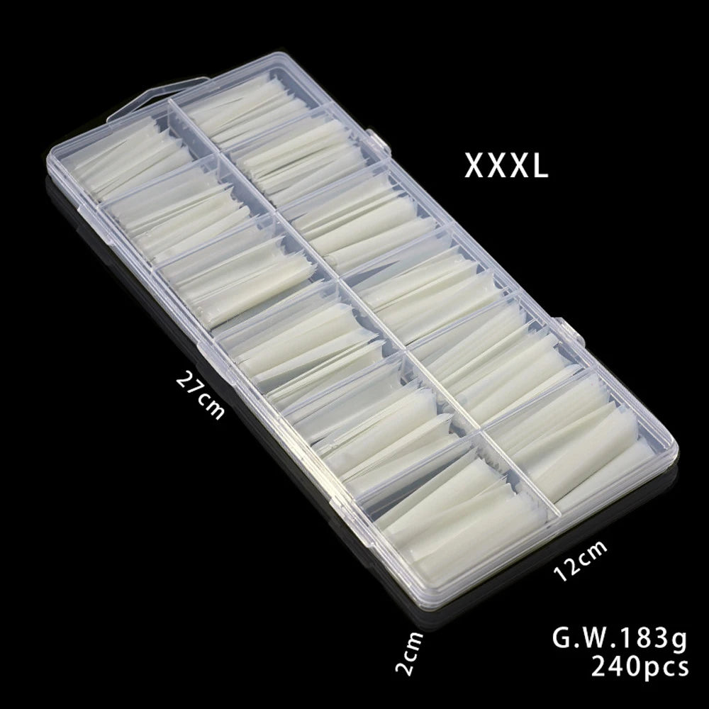 240Pcs 3XL Extra Long Coffin False Nails NO C-Curve Transparent Nail Tip 12 Size Half Cover Acrylic Nails Tips For Manicure Tool