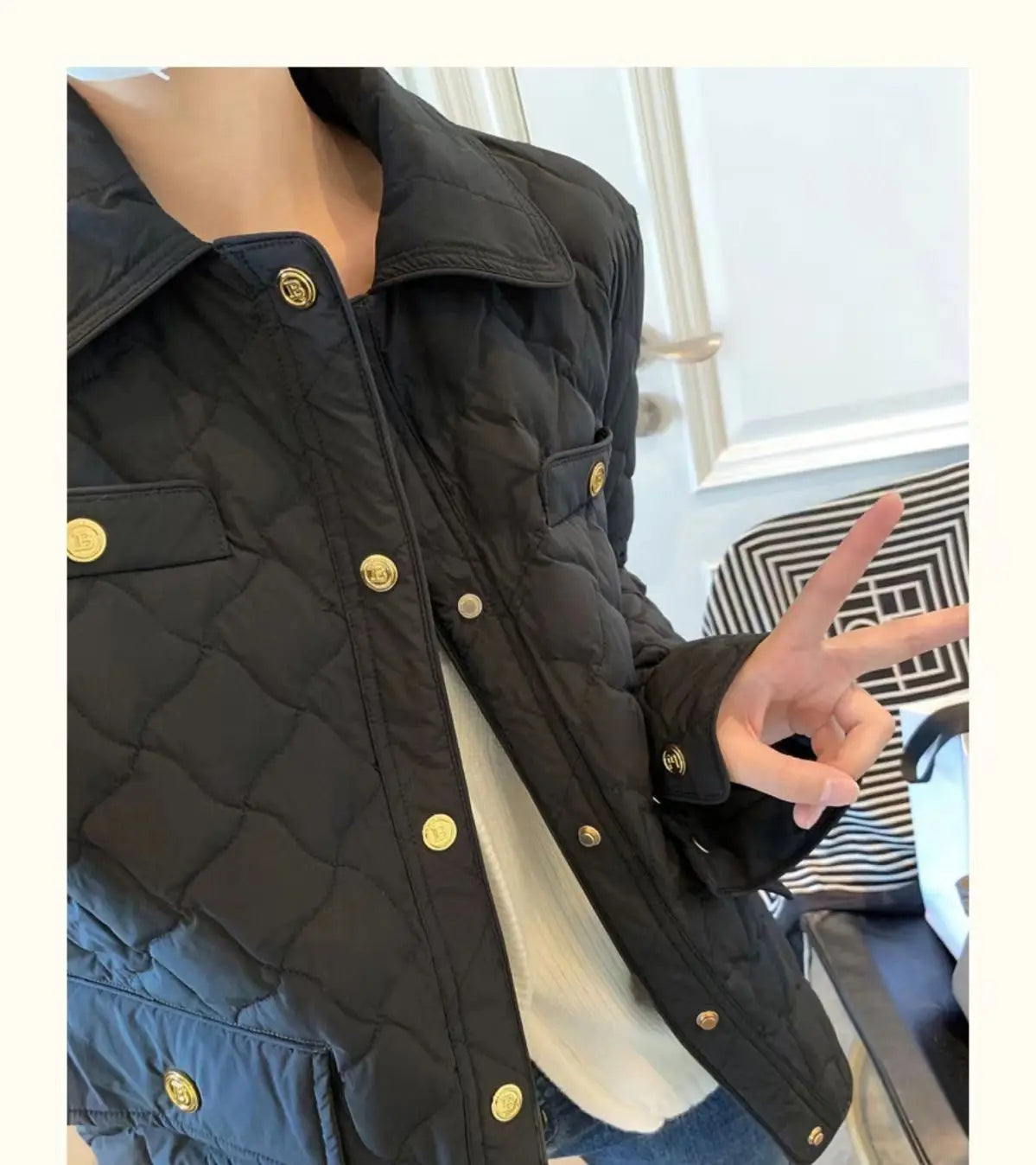 Down Cotton Jacket Women's 2025 Autumn Winter New Light And Thin European High-End sense Niche Rhombus Down Cotton Jacket Parka