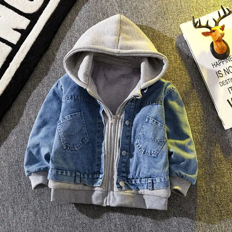 Teenage Boys Denim Jacket Spring and Autumn New Children's hooded casual Korean version jacket
