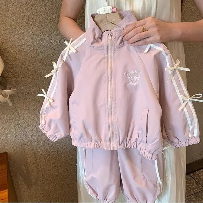 Korean-Style Girls' 2-Piece Set - Bow Detail Jacket + Casual Pants | Spring Toddler Outfit (Ages 3-8) Toddler Girl Clothes
