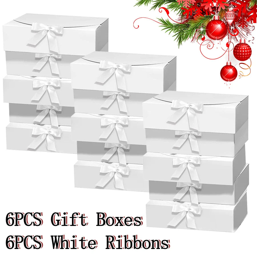 6PCS Large White Gift Box, 27x20x8cm Luxury Wedding Christmas Gift Box for Groomsman Proposal, Birthday Halloween Packaging