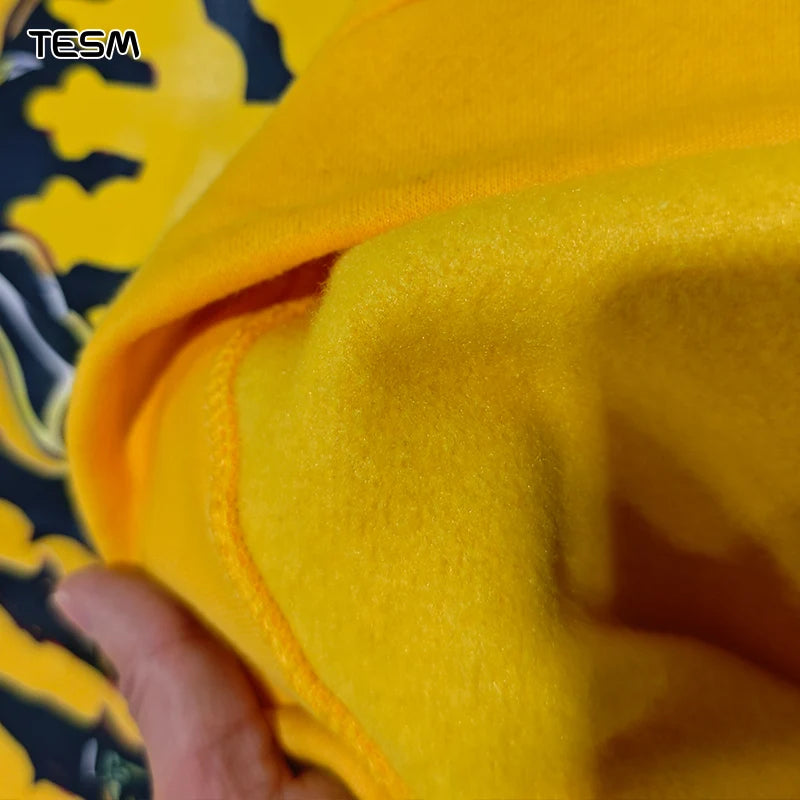 TESM Yellow Hoodie Family Matching Outfits Couple Casual Street Wear Loose Long Sleeve Sweatshirt Parent Child Holiday Party Top