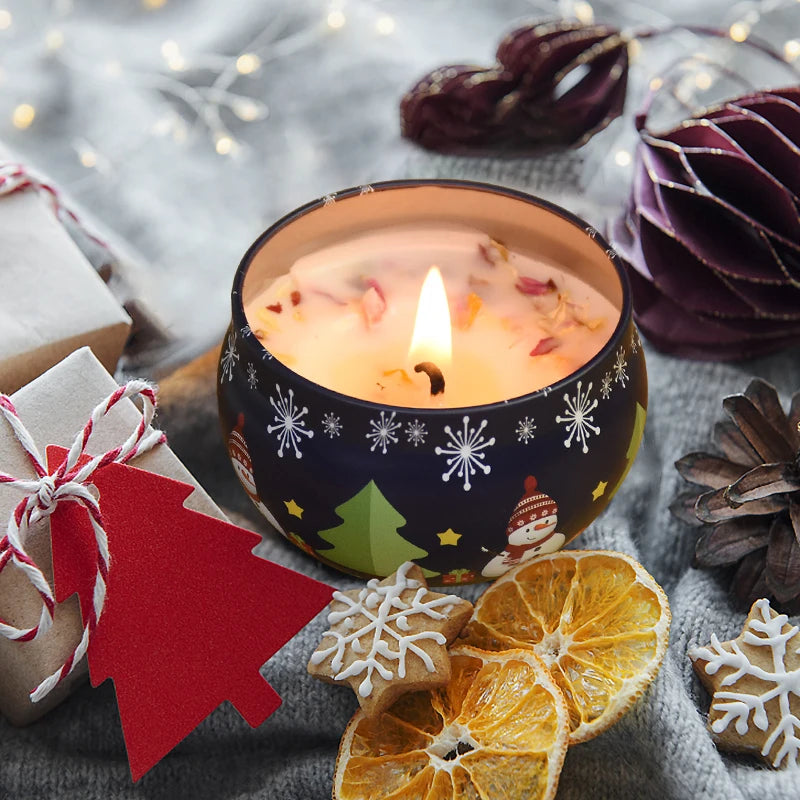 1PC Christmas Aromatherapy Candle Tinplate Rose Goji Berry Blood Orange Lavender Vanilla Gift New Year Party Home Decoration