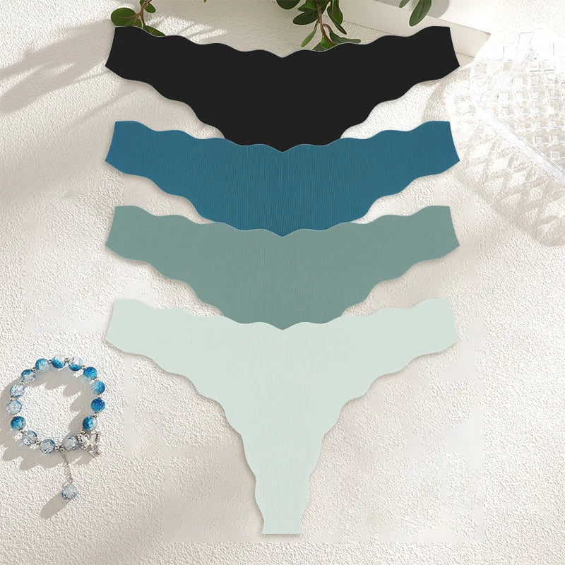 4PCS Women Seamless Wavy Design Panties Ultra-thin Panties Women Ice Silk Underwear Sexy Panty Low Waist G-string Female Solid