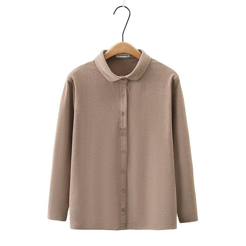 Basic Thermal Lapel Shirt for Women Casual Clothing Pullover Blouses Comfort and Warmth Tops Plus Size Autumn and Winter F5 9078