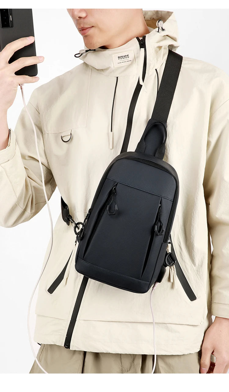 Simple and casual men's shoulder bag, trendy single-shoulder crossbody bag, student travel bag, lightweight diagonal backpack, m