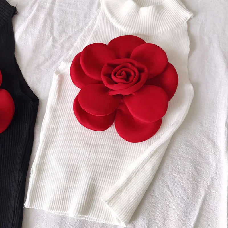 2024 New Summer Knitted T Shirt for Women Big Flowers Vintage Sexy Ropa De Mujer y2k Fashion Short Tank Tops camisetas tees