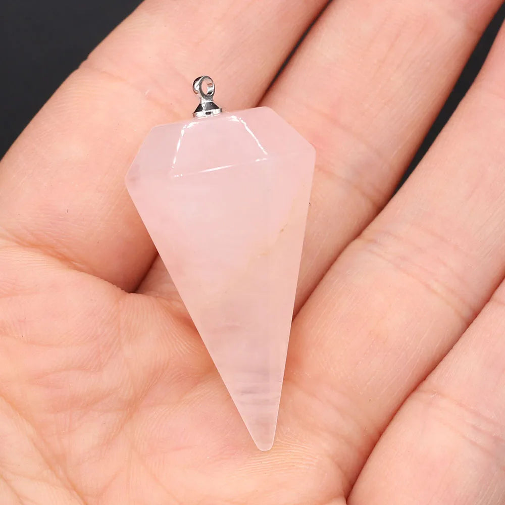 Small Size Reiki Healing Pendulums Natural Stones Pendant Faceted Crystal Cone Charms Pendant For Jewelry Making DIY Necklace