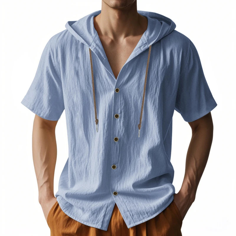 American Summer Men's Thin Breathable Linen Ami Kaji Loose Hooded Short-sleeved Shirt Men