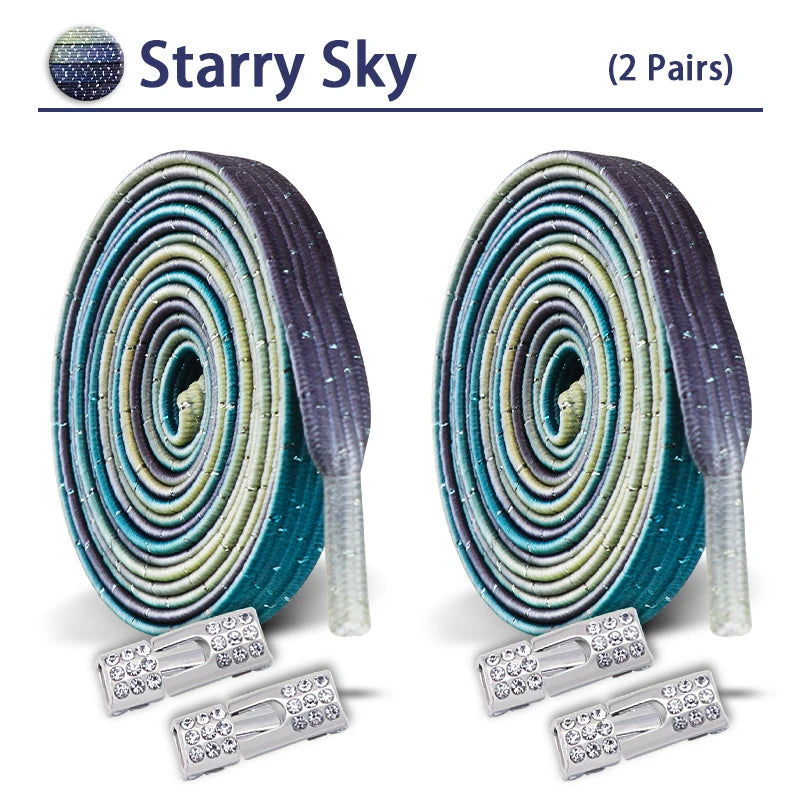 Colorful Elastic Laces Sneakers No Tie Shoe laces Diamond Lock Glitter Shoelaces Without ties Shoe Accessorie 1Pair/2Pair