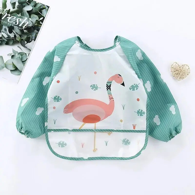 1Pcs Waterproof Eating Smock Infant Toddler Baby Cartoon Long Sleeve Art Apron Animal Smock Soft Baby Bib Burp Clothes