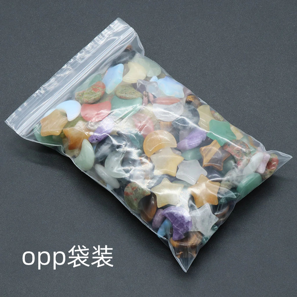 5Pcs Natural Stone Crystal Star Moon Healing Mineral Quartz Home Decoration Reiki Gem Agate Polished Stones Specimen Gift