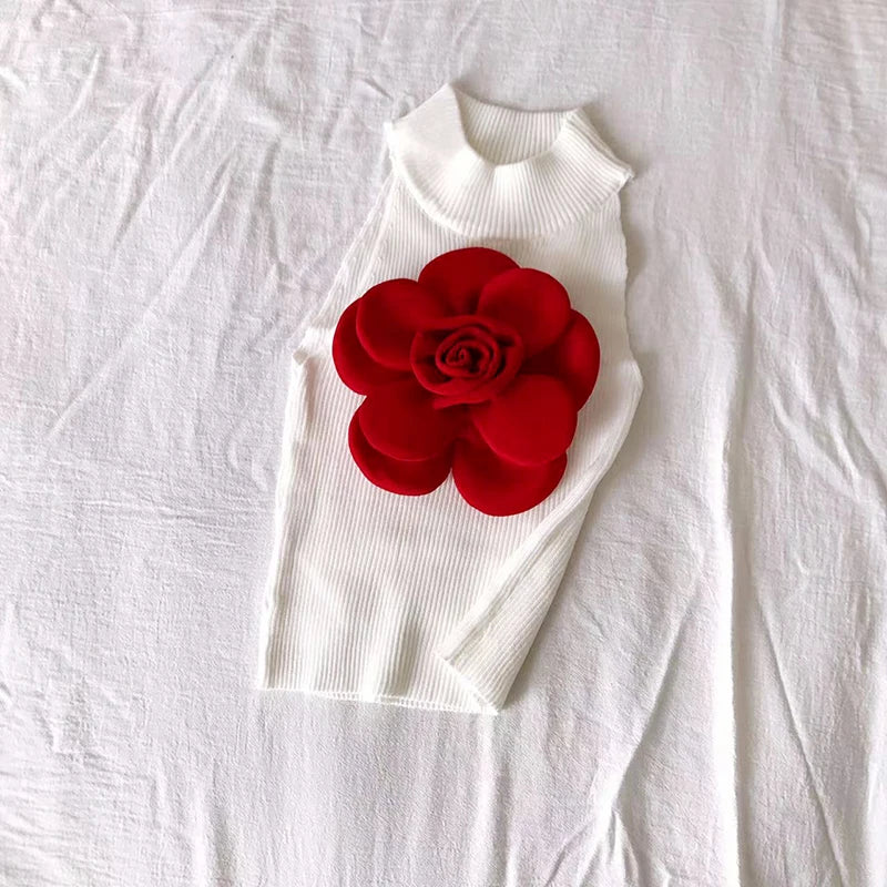 2024 New Summer Knitted T Shirt for Women Big Flowers Vintage Sexy Ropa De Mujer y2k Fashion Short Tank Tops camisetas tees