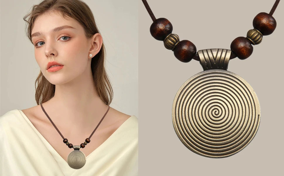 Fingerprint Circular Sweater Chain Alloy Bohemian Men Women Personality Pendants Long Necklaces Handmade Jewelry