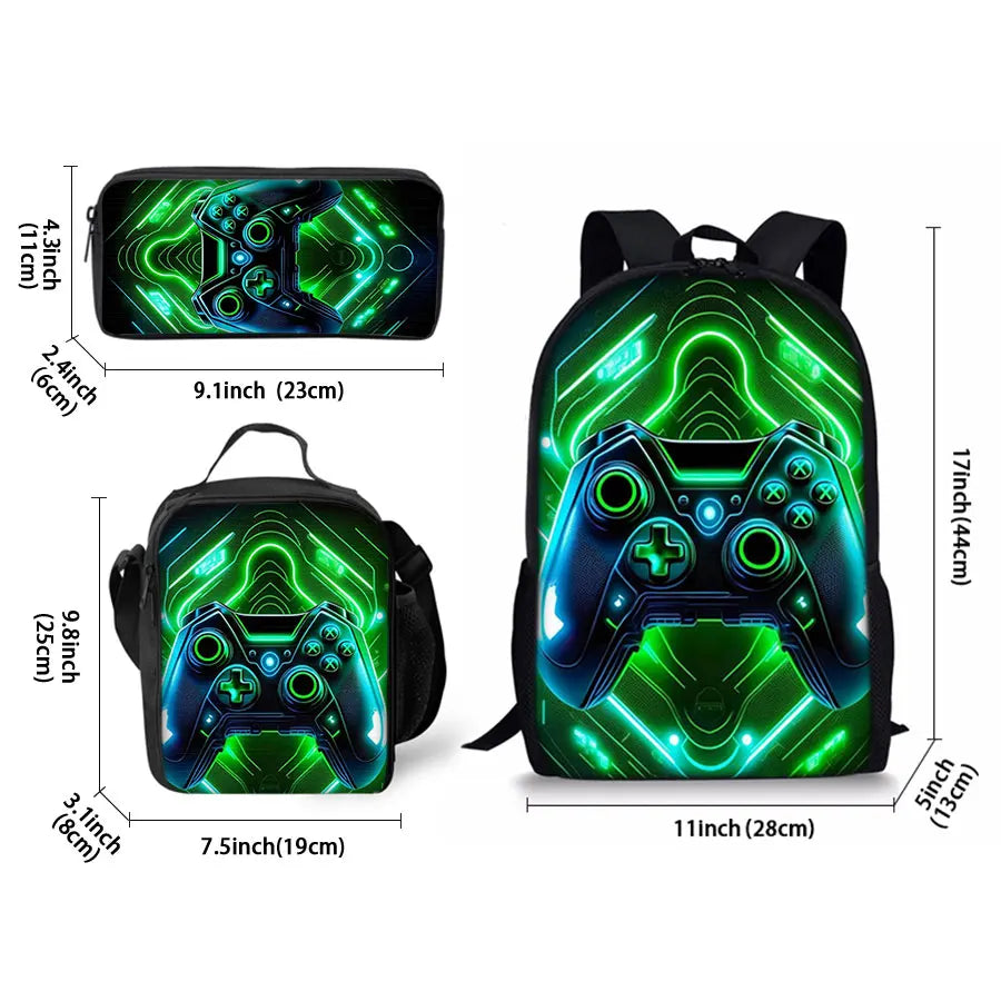 Game Console Pattern Three Piece Set Backpacks for Boy and Girls Best Gifts 2D Flat Cartoon School Backpack for Children