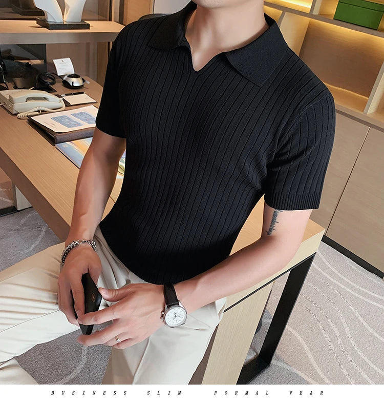 2021Top Grade New Summer Mens Polo Shirts With Short Sleeve Turn Down Collar Casual Knit Solid Colo Tops Fashions Men Clothing