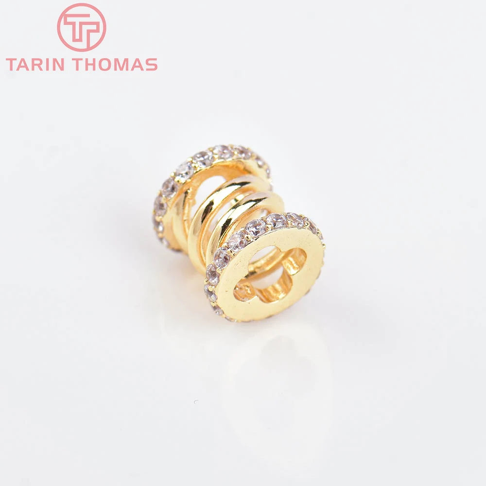 (5682)2PCS 8.7x9MM 24K Gold Color Brass with Zircon Spring Shape Spacer Beads Bracelet Beads High Quality Jewelry Accessories
