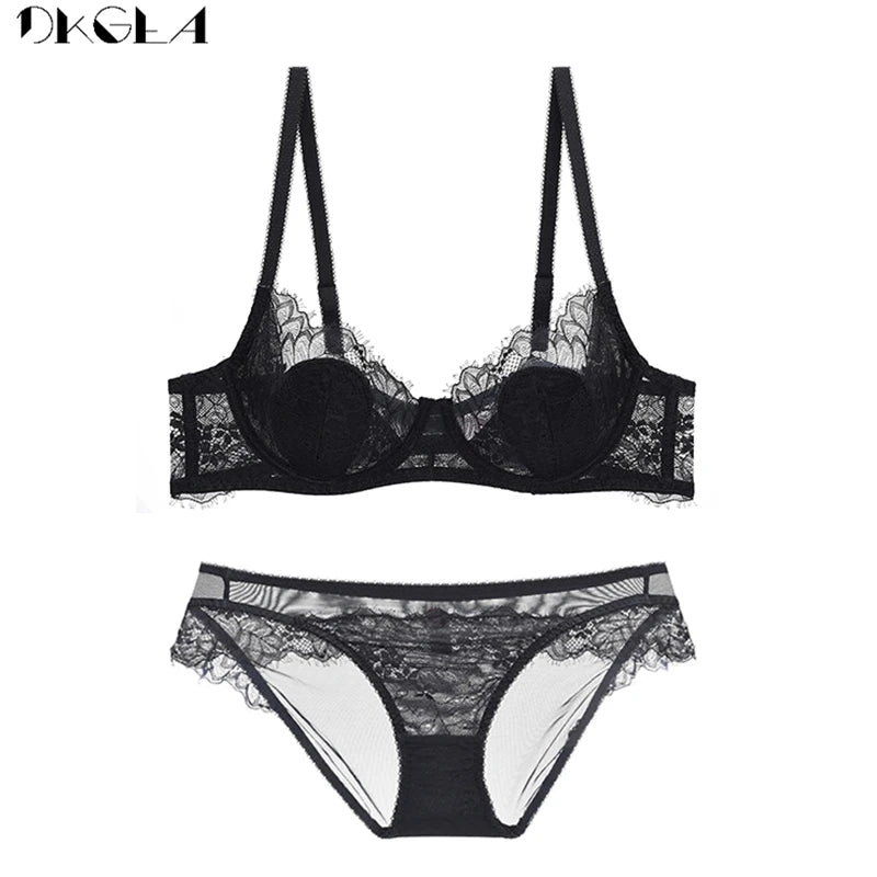 Brand Bras Green Underwear Set Ultrathin Brassiere Embroidery Transparent Sexy Lace Lingerie Women Bra Set Plus Size C D E Cup