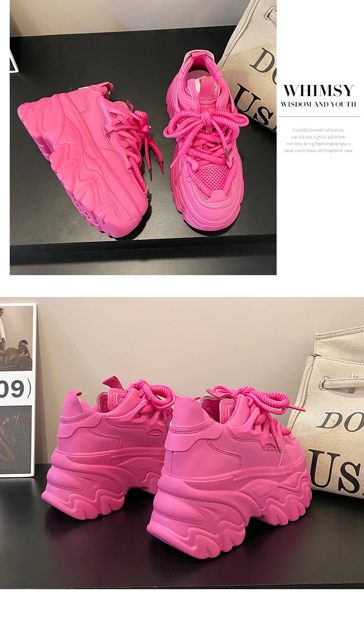 Women Platform Casual Breathable Mesh Shoes 2025 New Summer Chunky Sneakers 8.5CM Wedges Hidden Heels Hollow Leisure Shoes Woman
