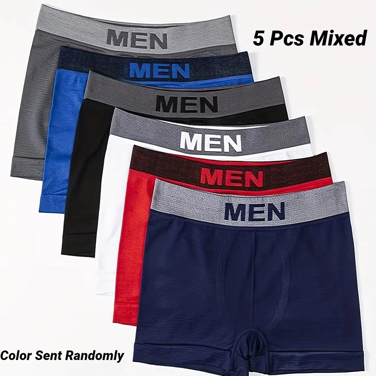 Men's 5 Pcs Plain Color Boxer Briefs Breathable High Elastic Comfortable Soft Skin‑Friendly Casual Underwear Underpants For Men