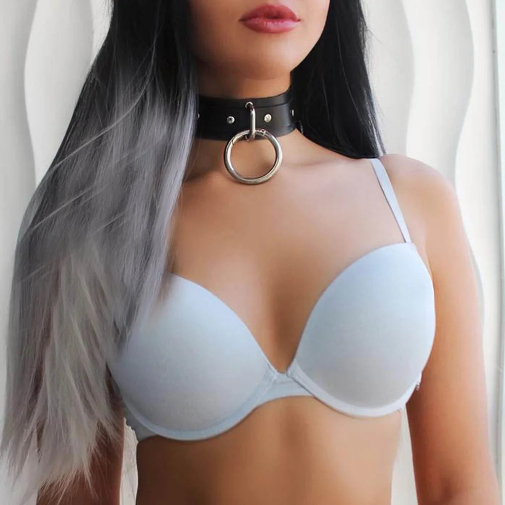 Gothic Punk Pu Leather Choker With O-Ring Adjustable Collar Street Style Necklace For Women, Perfect For Halloween